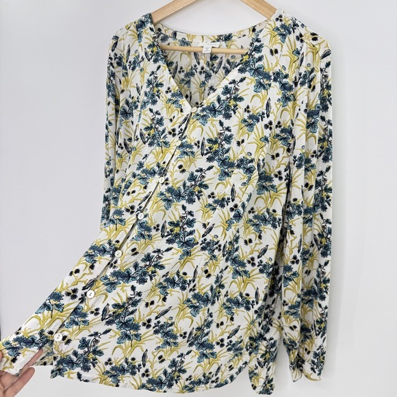 J.Jill Plus Size Blue Yellow Floral Button Front Long Sleeve Rayon Blouse Sz 3x - Picture 3 of 12